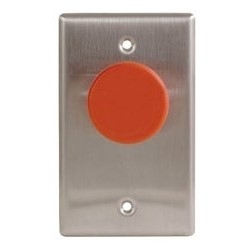 Door Activation Device Pushbutton, Mushroom, 1-Gang, NO, Momentary, 2-3/4" Width x 1-3/4" Depth x 4-1/2" Height, Red Button, With Faceplate