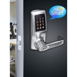 Electronic Smart Lock Latch, Tubular, Mortise, Heavy Duty, Non-Handed, 12-Back-Lit Keypad, Spring Loaded Spindle, 7-3/4" Height, Zinc Alloy, Brushed Steel, For Left/Right Hung Door
