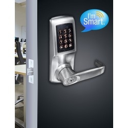 Electronic Lock, Tubular Mortise Latch, Smart, Non-Handed, 12-Back-Lit Keypad, Spring Loaded Spindle, SFIC, 7-3/4" Height, Zinc Alloy, Brushed Steel, For Left/Right Hung Door