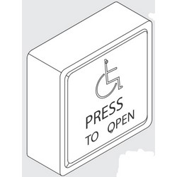 Door Wireless Wall Switch, Tamper-Resistant, 6" Square Plate, PRESS TO OPEN Legend, With Black AB...