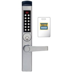 Electronic Pushbutton Lock, Mortise, Schlage C Keyway, Deadlatch, Narrow Stile Lever, Satin Chrome, With Cylinder
