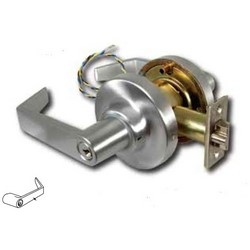 Door Lock Leverset, Cylindrical, Electrified, Request-To-Exit, American Lever, Electrically Unlocked, Fail Secure, Satin Chrome, With Clutch, Large Format Medeco IC Core