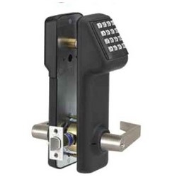 Electronic Access Control Lockset, Cylindrical, Keypad Programmable, American Lever, 160 User, 2-3/4" Backset, 1/2" Throw, 7-Pin IC Housing, Powder Coated Flat Black