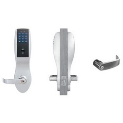 Access Control Door Cylindrical Lock, Keypad, L-Lever, 4-7/8" ANSI Strike, 2-3/4" Backset, Satin Chrome, Without Cylinder