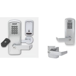 Electronic Door Lock, Cylindrical Chassis, Keypad, Right Hand, Rhodes Lever, 4AA Battery, Satin Chrome, Without 6-Pin Cylinder, For Classroom