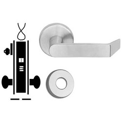 Door Mortise Lock, Keyed, Electrically Locking, 12/24 Volt DC, 2-1/2" Depth Lever, Bright Chrome, With A Rose Trim, Without Cylinder, For Storeroom