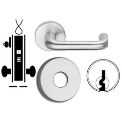 Door Mortise Lock, Keyed, Electrically Unlocking, E Keyway, 12/24 Volt DC, 2-13/16" Depth Lever, Satin Chrome, With Cylinder, B Rose Trim, For Storeroom