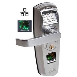 Access Control Pin and Biometric Lock, Grade 2 Tubular, Lever Handle, 3" Width x 1-1/2" Depth x 9...