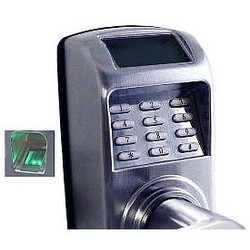 Access Control Pin and Biometric Lock, Battery Operated, Grade 2 Tubular, Lever Handle, 3" Width x 1-1/2" Depth x 10" Height, Satin Chrome, With Z-Wave Static Controller
