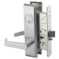 Mortise Lever Lock, Augusta, Electrified, Escutcheon Trim, Reversible, Right Hand, Fail Safe, Request-To-Exit, 24 Volt DC, Satin Chrome, Without Cylinder