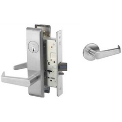 Mortise Lever Lock, Augusta, Electrified, Rose Trim, Reversible, Right Hand, Fail Secure, Request-To-Exit, 24 Volt DC, Satin Chrome, Without Cylinder