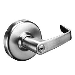 Electric Lockset, Non-Handed, Fail Secure, Newport, Die-Cast Zinc Lever, Brass Rose Trim, 12 Volt AC/DC, Satin Chrome Plated, Without Cylinder