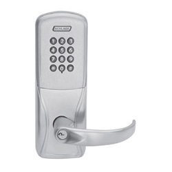 Programmable Keypad Lock, Right Handed, Sparta Lever, Cylinder Chassis, 4 AA Battery, Satin Chrome Plated, Without KIL Cylinder, For Classroom/Storeroom