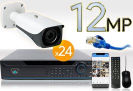 24 CH NVR with 24 4K 12MP Bullet Cameras 4K Kit for Business Professional Grade FREE 1TB Hard Drive