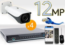 8 CH NVR with 4 4K 12MP Bullet Cameras 4K Kit for Business Professional Grade FREE 1TB Hard Drive