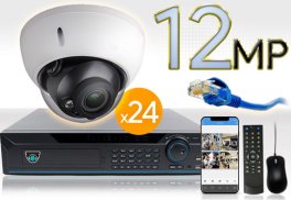 24 CH NVR with 24 4K 12MP Dome Cameras 4K Kit for Business Professional Grade FREE 1TB Hard Drive
