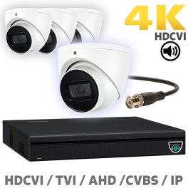 8 CH XVR with 4 4K 8MP Starlight Audio Turret Dome Cameras UHD Kit for Business Professional Grade FREE 1TB Hard Drive