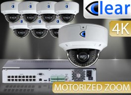 32 CH NVR with (8) 4K IPX10 8 Megapixel, 3.3-12mm Motorized Lens, 30m IR, H.265, CVBS (BNC) Optional, Network IP Dome Camera