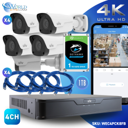 4CH 4PoE NVR & 4K Fixed Bullet Network Security Camera Kit