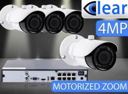 8 CH NVR with (4) IPX13 4 Megapixel, 3.3-12mm Motorized Lens, 30m IR, H.265, CVBS (BNC) Optional,...