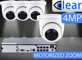 8 CH NVR with (4) IPX14 4 Megapixel, 3.3-12mm Motorized Lens, 30m IR, H.265, CVBS (BNC) Optional, Network IP Dome Camera 
