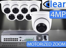 32 CH NVR with (8) IPX14 4 Megapixel, 3.3-12mm Motorized Lens, 30m IR, H.265, CVBS (BNC) Optional, Network IP Dome Camera 