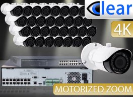 32 CH NVR with (32) 4K IPX8 8 Megapixel, 3.3-12mm Motorized Lens, 30m IR, H.265, CVBS (BNC) Optional, Network IP Bullet Camera, & 16 Channel POE Switch 