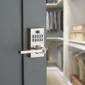 Weiser Hancock SmartCode Satin Nickel Electronic Residential Keyed Entry Lever with SmartKey Tech...