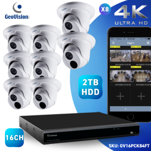 16CH 16 PoE NVR &  4 HD Megapixel H.265 Super Low Lux WDR Pro IR Eyeball Dome IP Camera Kit