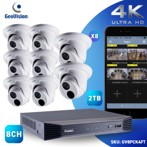 8CH 8 PoE NVR & 4 HD Megapixel H.265 Super Low Lux WDR Pro IR Eyeball Dome IP Camera Kit