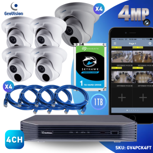 4CH 4 PoE NVR & 4 HD Megapixel H.265 Super Low Lux WDR Pro IR Eyeball Dome IP Camera Kit