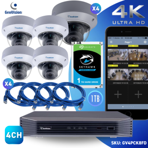 4CH 4 PoE NVR & AI 4MP H.265 5x Zoom Super Low Lux WDR Pro IR Vandal Proof IP Dome Kit