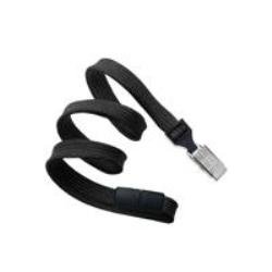 010682 Slide Adapter Black 3/8 (10 mm) Flat Braid Breakaway Woven Lanyard with Bulldog Clip (Pack of 100)