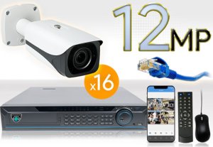 16 CH NVR with 16 4K 12MP Bullet Cameras 4K Kit for Business Professional Grade FREE 1TB Hard Drive