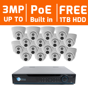 16 CH 4K NVR & 16 HD 3 Megapixel IR Dome With Audio Mic with 1TB Hard Drive Kit for Business Prof...