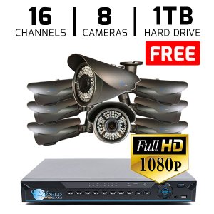 16 CH DVR with 8 HD 1080P Varifocal 2.8-12mm Security Bullet IR 200ft Night Vision HD Kit for Business Professional Grade FREE 1TB Hard Drive