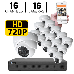 16 CH DVR with 16 HD 720P Security Domes & HD DVR Kit for Business Professional Grade