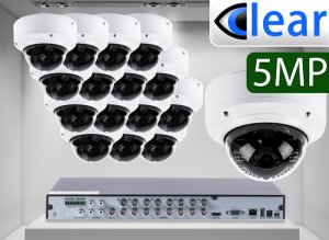 16 CH NVR with (16) DX9 5 Megapixel, 3.3-12mm Varifocal Lens, 30m IR, H.265, CVBS (BNC) Optional, Analog Dome Camera