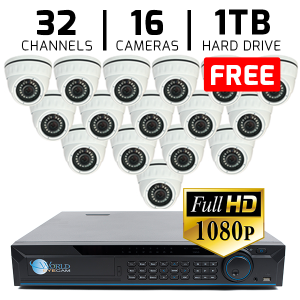 32 CH DVR with 16 HD 1080P Security Universal ACT  Dome & HD DVR Kit for Business Professional Gr...