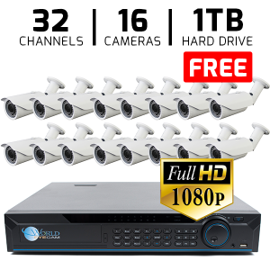 32 CH DVR with 16 HD 1080P Varifocal 2.8-12mm Security Bullet IR 200ft Night Vision HD-CVI Kit for Business Professional Grade + FREE 1TB hard Drive