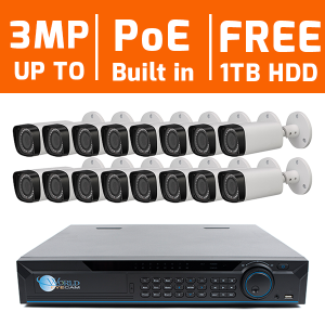 16 CH 4K NVR & 16 HD 3 Megapixel IR Bullet With Motorized Zoom with 1TB Hard Drive Kit for Busine...