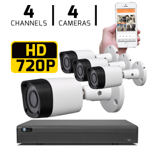 4 CH DVR with 4 HD 720P Security Bullet Cameras & HD DVR Kit for Business Professional Grade