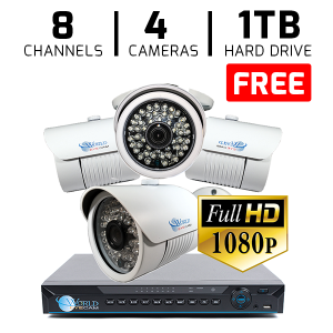Complete 8CH DVR with 4 Bullet Camera 1080P HD-CVI Security System FREE 1TB Hard Drive