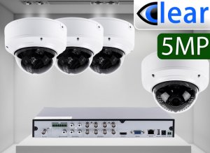8 CH NVR with (4) DX9 5 Megapixel, 3.6-10mm Motorized Lens, 30m IR, H.265, CVBS (BNC) Optional, Network IP Dome Camera