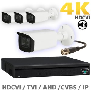 8 CH XVR with 4 4K 8MP Starlight Audio Motorized Zoom Bullet Cameras UHD Kit for Business Professional Grade FREE 1TB Hard Drive