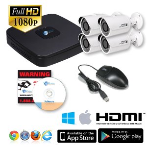 4 Channel mini NVR & 4 IP Weatherproof Bullet Camera (2MP, 3MP) Kit for Business Professional Gra...