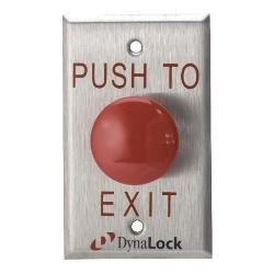 6290-NR-LED-US32D Dynalock Palm Switch 1-5/8'' Diameter Red Plastic Time Delay Mushroom Button - NFPA 101, Bi-Color LED, Narrow Plate, Standard-Brushed Stainless Steel
