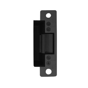 Door Electric Strike, Standard/Fail Secure, 12 Volt DC, Black Anodized, With 4-7/8" Flat Faceplate, For Aluminum Door