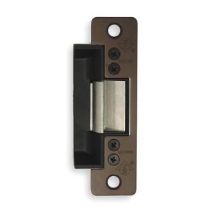 Door Electric Strike, Standard/Fail Secure, 24 Volt AC, Dark Bronze Anodized, With 4-7/8" Flat Faceplate, For Aluminum Door