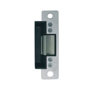 Door Electric Strike, Standard/Fail Secure, 12 Volt AC, Clear Anodized, With 4-7/8" Radius Faceplate, For Aluminum Door